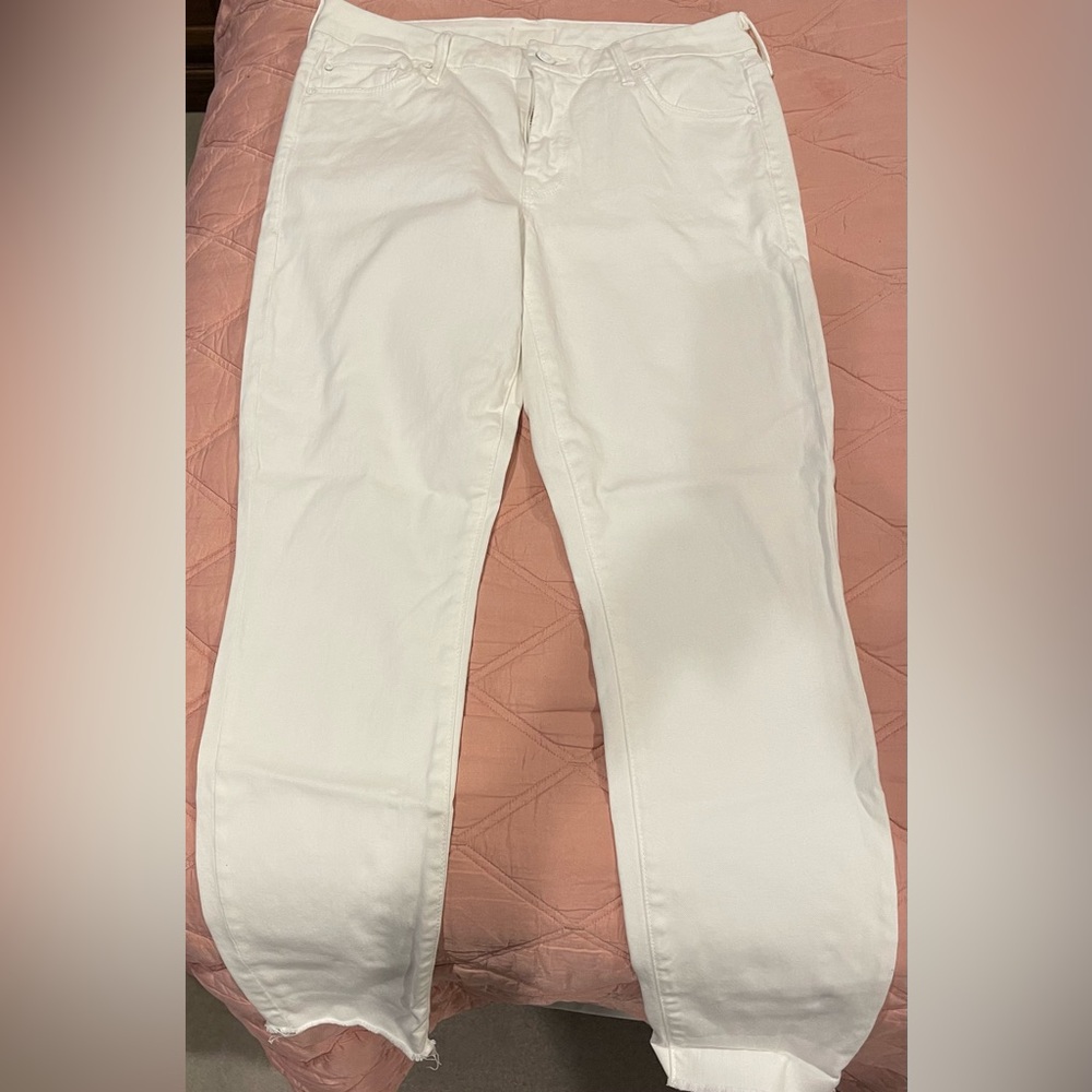 Mother looker ankle fray white denim jeans,size 28